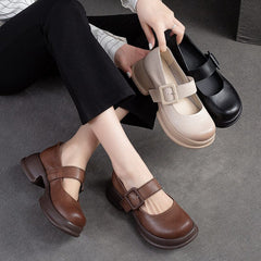 Spring Summer Retro Leather Lug Sole Casual Shoes