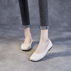 Spring Summer Solid Leather Soft Flat Casual Shoes