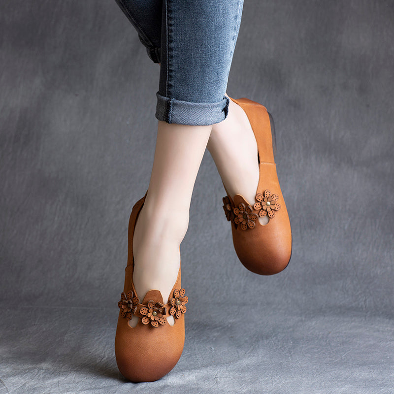 Spring Summer Vintage Floral Leather Casual Shoes