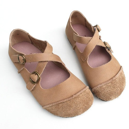 Spring Summer Women Retro Leather Velcro Casual Shoes Plus Size