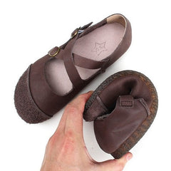 Spring Summer Women Retro Leather Velcro Casual Shoes Plus Size