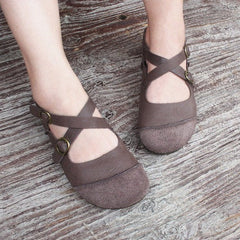 Spring Summer Women Retro Leather Velcro Casual Shoes Plus Size