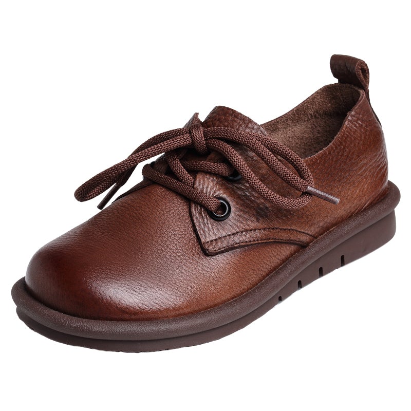 Spring Women Leather Round Head Plain Casual Shoes