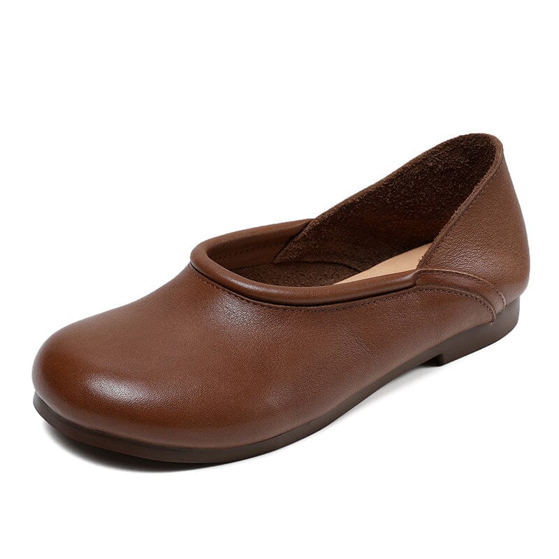 Spring Women Retro Soft Leather Flat Casual Shoes