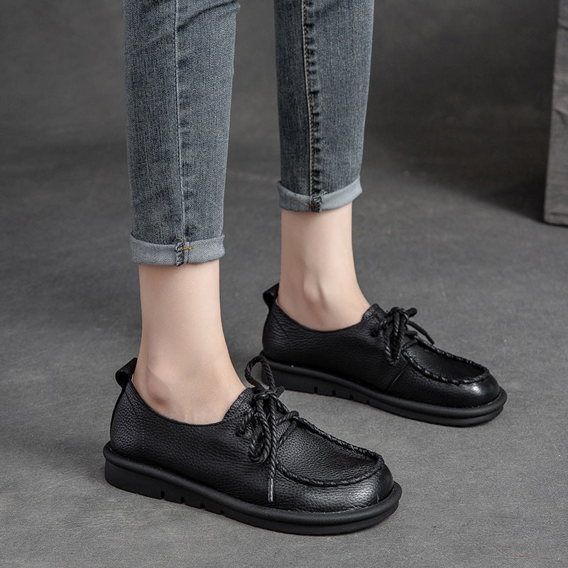 Summer Autumn Retro Leather Casual Shoes For Women