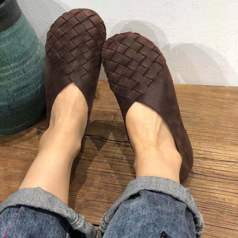 Summer Handmade Plaited Leather Flat Casual Shoes