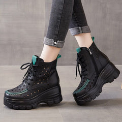 Summer Hollow Leather Casual Platform Boots