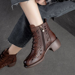 Summer Hollow Leather Chunky Lug Sole Boots