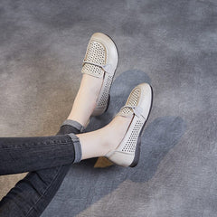 Summer Hollow Leather Soft Flat Casual Shoes