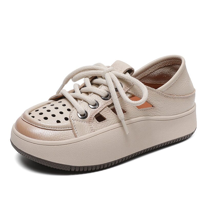 Summer Hollow Leather Thick Soled Casual Shoes