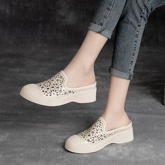 Summer Hollow Leather Women Vintage Casual Shoes