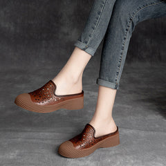 Summer Hollow Leather Women Vintage Casual Shoes