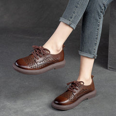 Summer Hollow Soft Leather Flat Casual Shoes