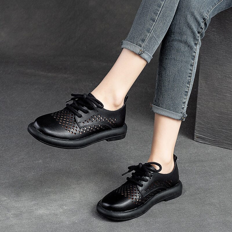 Summer Hollow Soft Leather Flat Casual Shoes