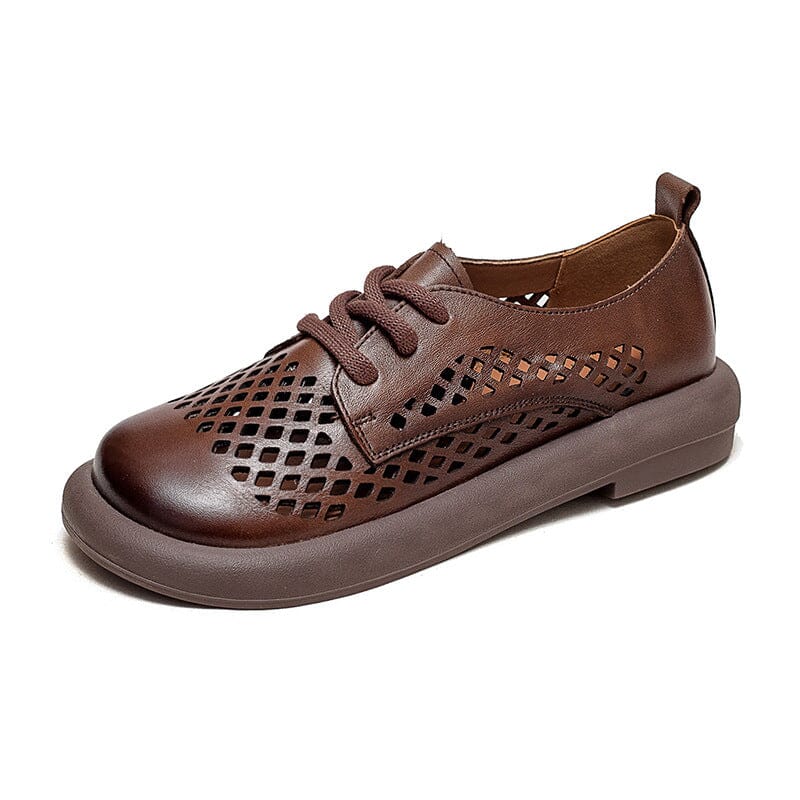 Summer Hollow Soft Leather Flat Casual Shoes