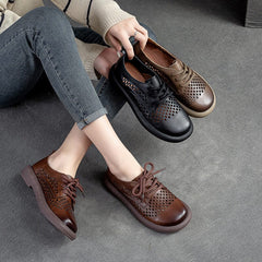 Summer Hollow Soft Leather Flat Casual Shoes