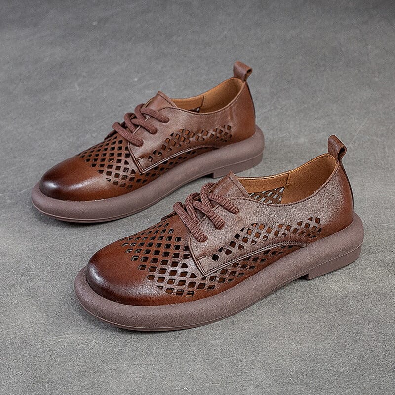 Summer Hollow Soft Leather Flat Casual Shoes