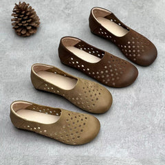 Summer Retro Hollow Leather Flat Casual Shoes