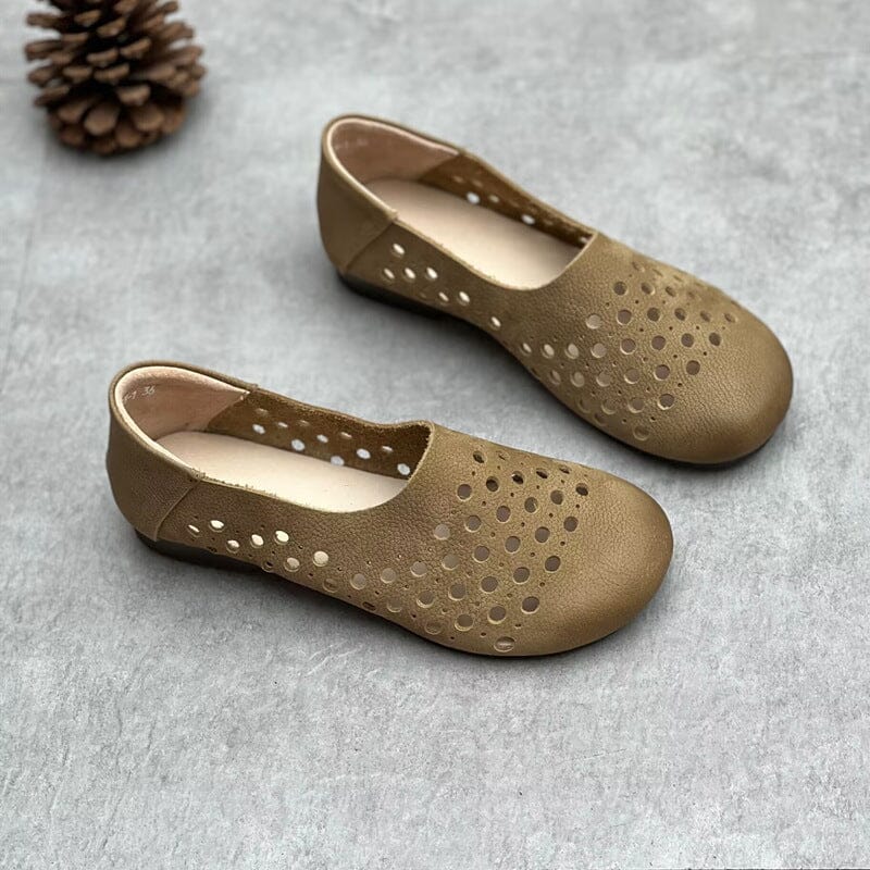 Summer Retro Hollow Leather Flat Casual Shoes