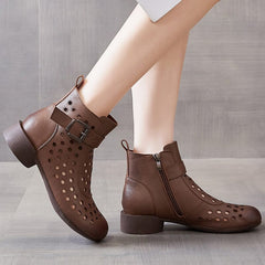 Summer Retro Hollow Leather Low Heels Boots