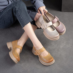 Summer Retro Hollow Leather Lug Sole Casual Shoes