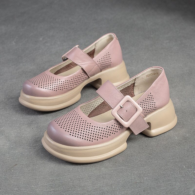 Summer Retro Hollow Leather Lug Sole Casual Shoes