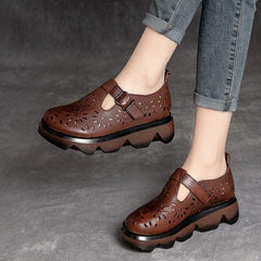 Summer Retro Hollow Leather Lug Sole Casual Shoes