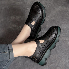 Summer Retro Hollow Leather Lug Sole Casual Shoes