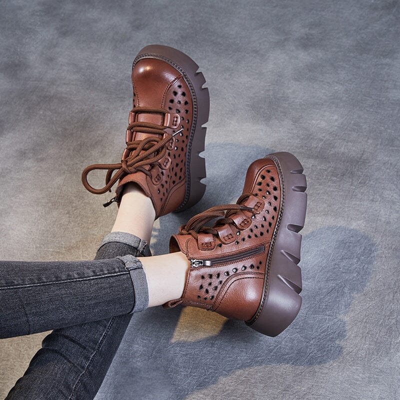 Summer Retro Hollow Leather Platform Casual Boots