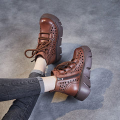 Summer Retro Hollow Leather Platform Casual Boots