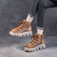 Summer Retro Hollow Leather Platform Casual Boots