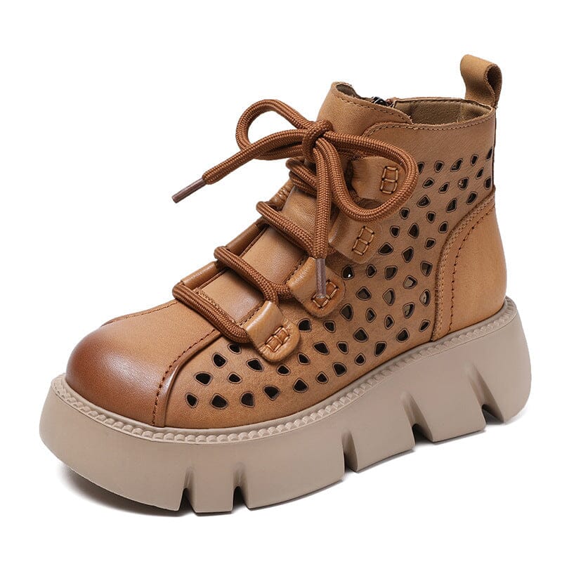 Summer Retro Hollow Leather Platform Casual Boots