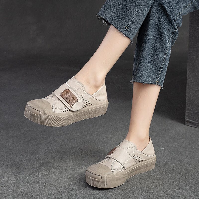 Summer Retro Hollow Leather Velcro Casual Shoes