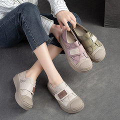 Summer Retro Hollow Leather Velcro Casual Shoes