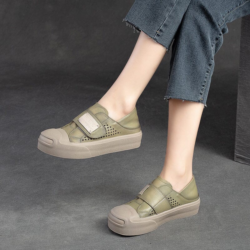 Summer Retro Hollow Leather Velcro Casual Shoes