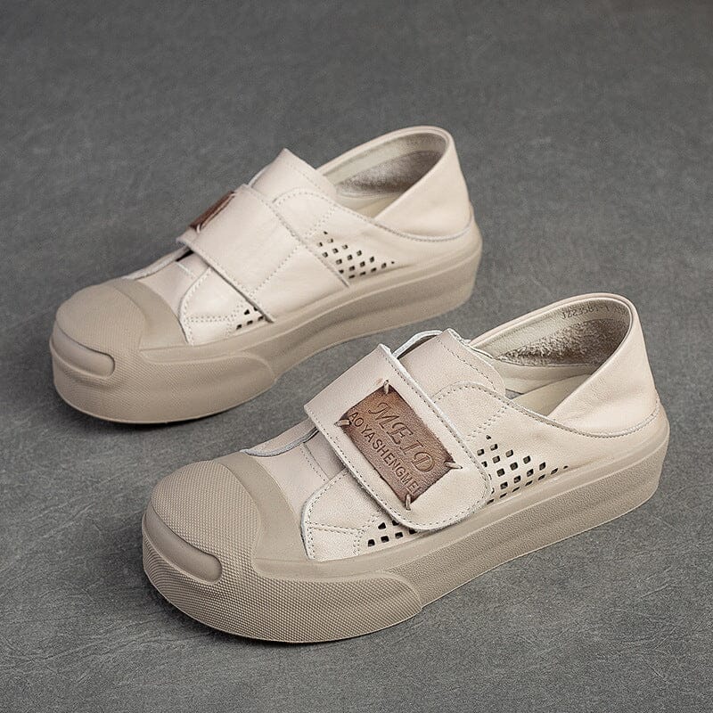 Summer Retro Hollow Leather Velcro Casual Shoes