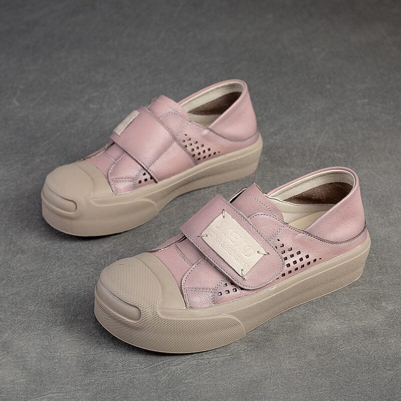 Summer Retro Hollow Leather Velcro Casual Shoes