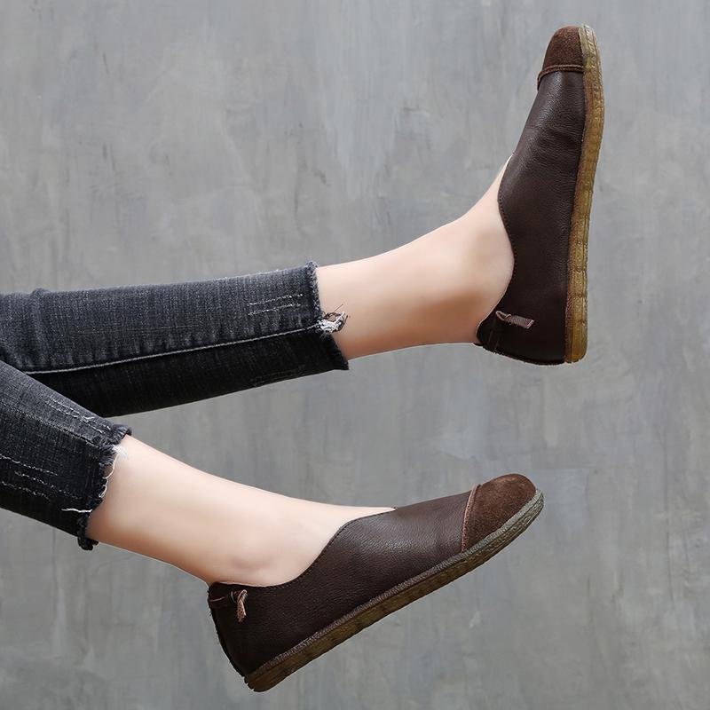 Summer Retro Leather Flat Soft Women Shoes 35-42