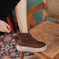 Summer Retro Leather Lace Up Thick Soled Boots