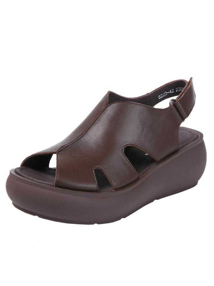 Summer Retro Leather Wedges Women Casual Shoes