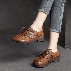 Summer Women Vintage Hollow Leather Casual Shoes