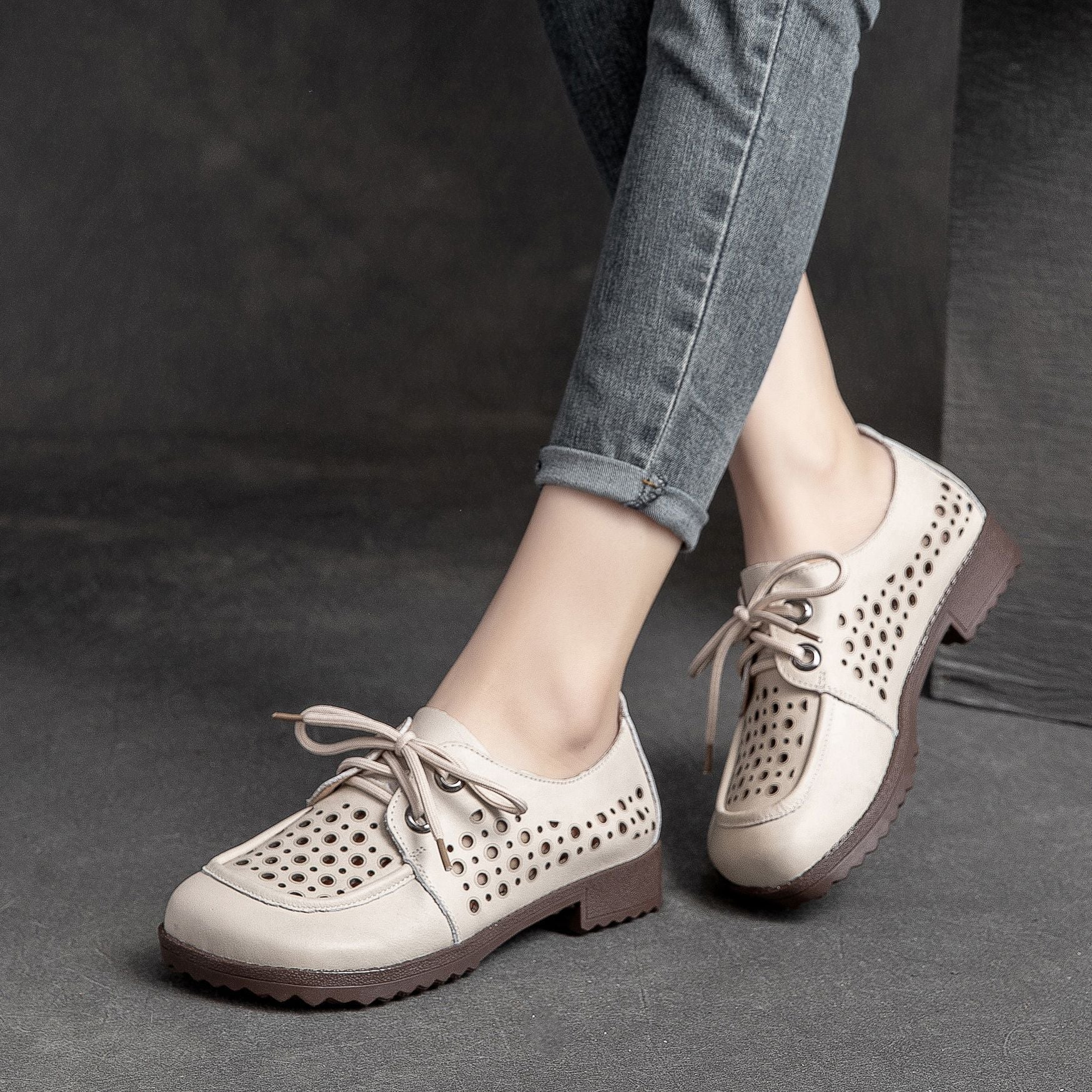 Summer Women Vintage Hollow Leather Casual Shoes