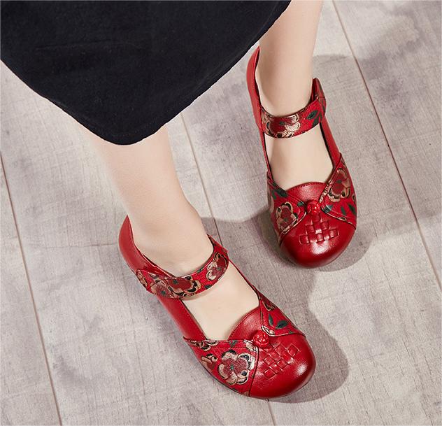 Vintage Floral Woven Leather Shoes