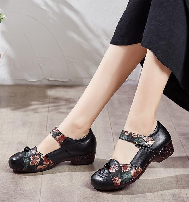 Vintage Floral Woven Leather Shoes