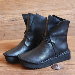 Vintage Leather Lacing Casual Ankle Boots