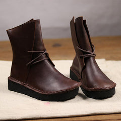 Vintage Leather Lacing Casual Ankle Boots