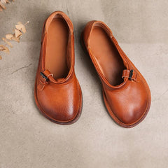 Vintage Leather Round Toe Flat Soft Women Shoes