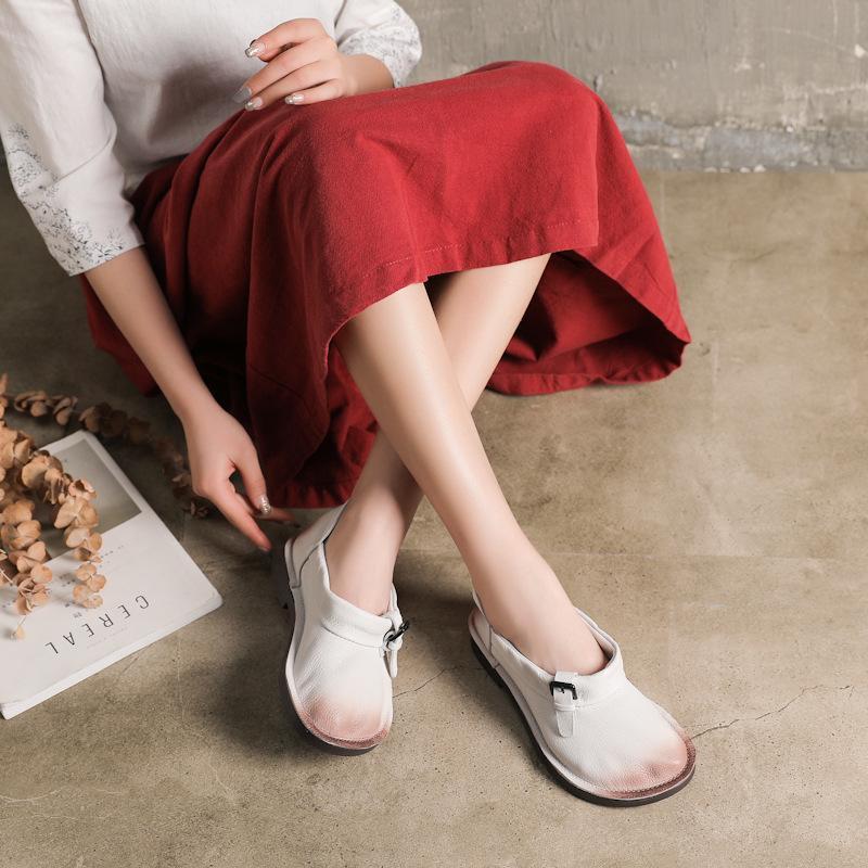 Vintage Leather Round Toe Flat Soft Women Shoes