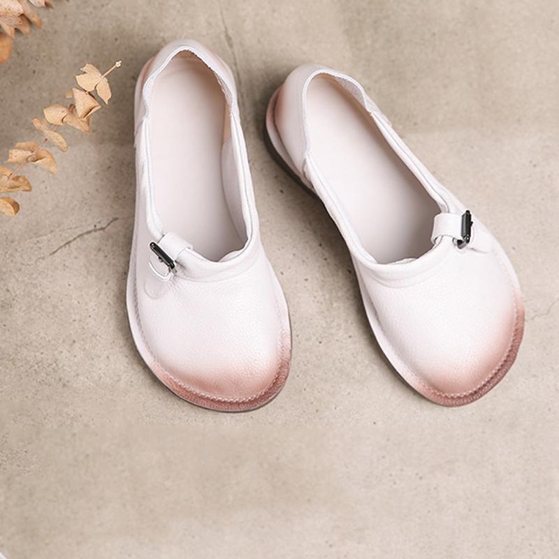 Vintage Leather Round Toe Flat Soft Women Shoes