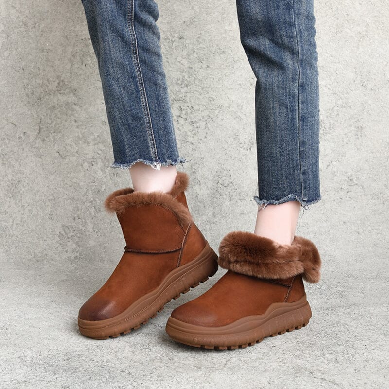 Winter Casual Woolen Leather Snow Boots